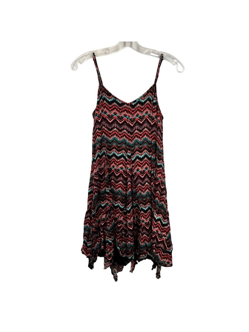 Lily Rose Mini A-Line Dress Sleeveless Asymmetric Hem Multicolor Print XS